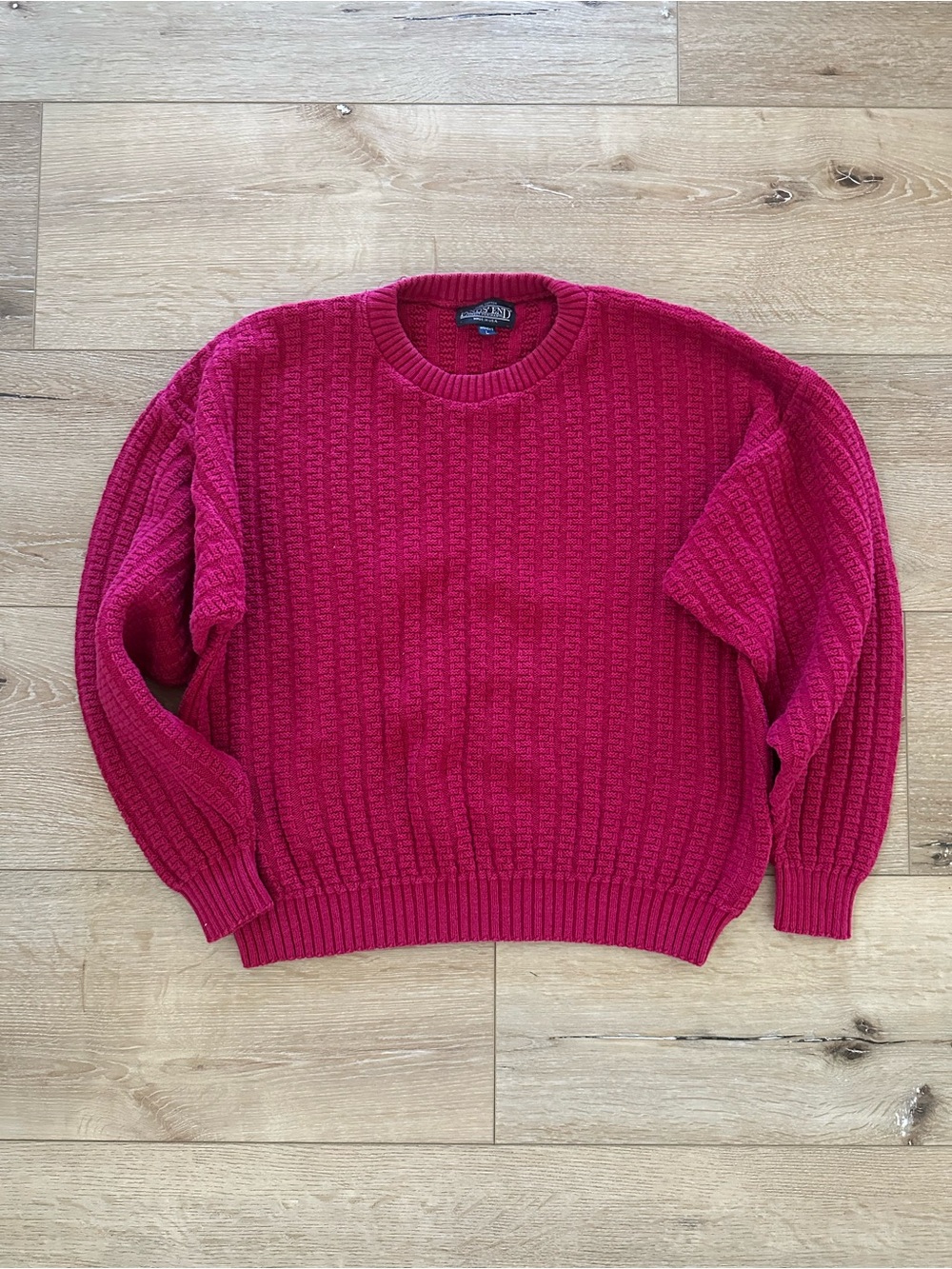 Vintage 90s Lands’ End Pink Textured Cotton Sweater Made in USA L